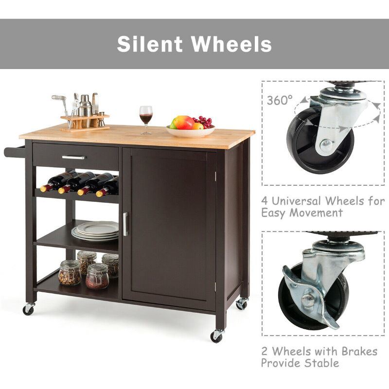 A waterproof Rolling Storage Cabinet Kitchen Cart For Home And Bar Commercial Usage with spacious shelves and bread on it.