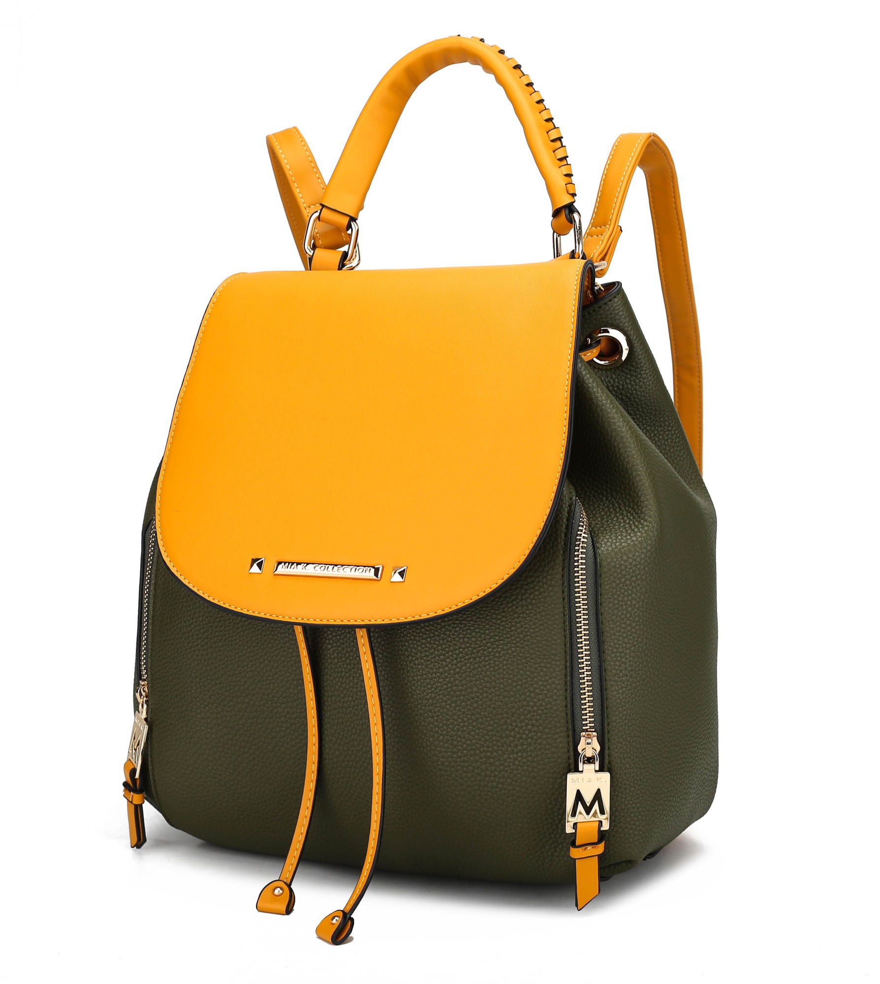 A brown and beige MKF Collection Kimberly Backpack Vegan Leather Women by Mia k with zippers.