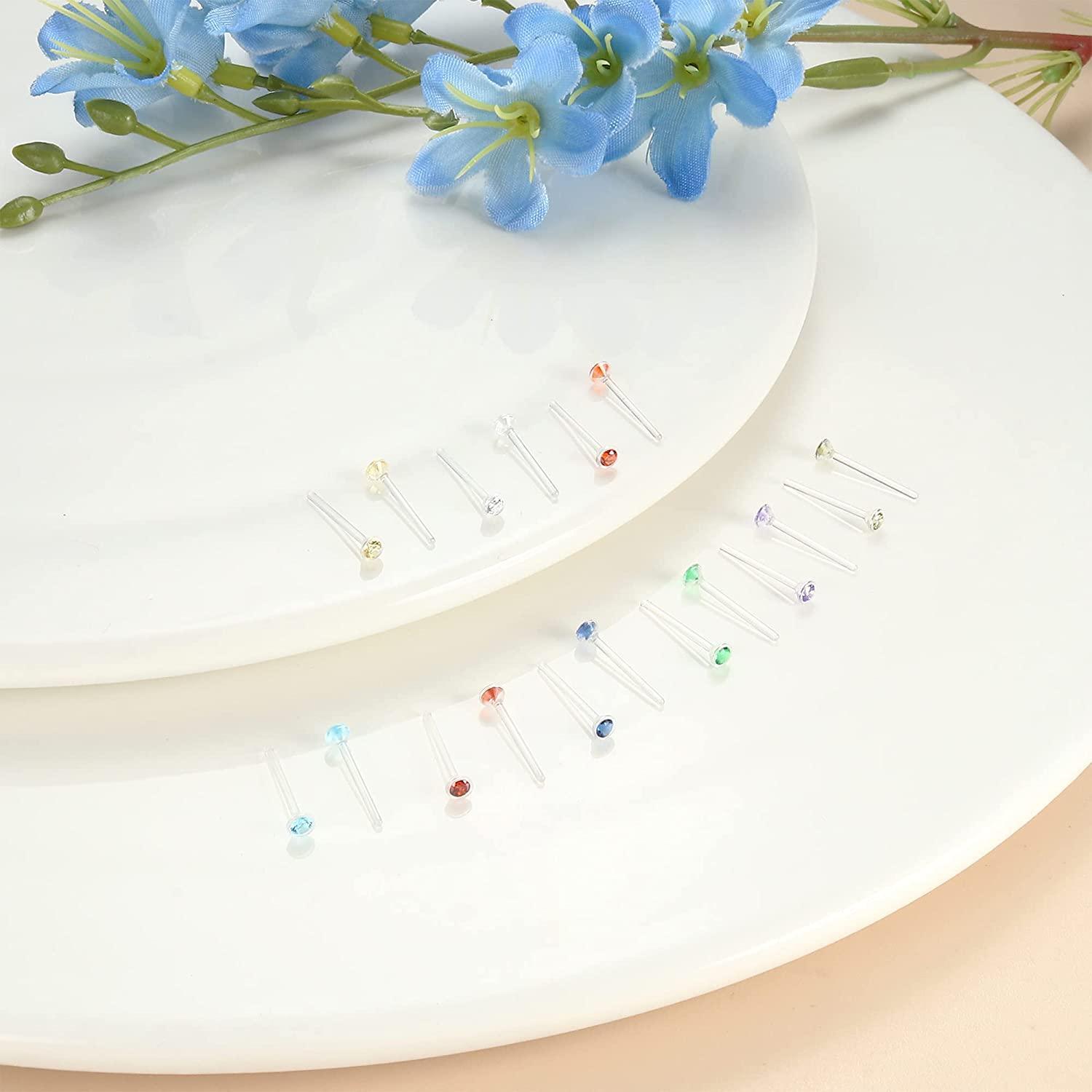 12Pairs Clear Plastic Stud Earrings for Women Men Acrylic Post Colorful Birthstone Ear Studs Piercing Retainers
