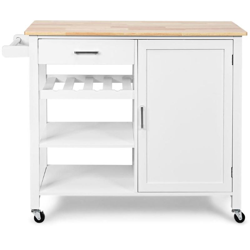 A waterproof Rolling Storage Cabinet Kitchen Cart For Home And Bar Commercial Usage with spacious shelves and bread on it.