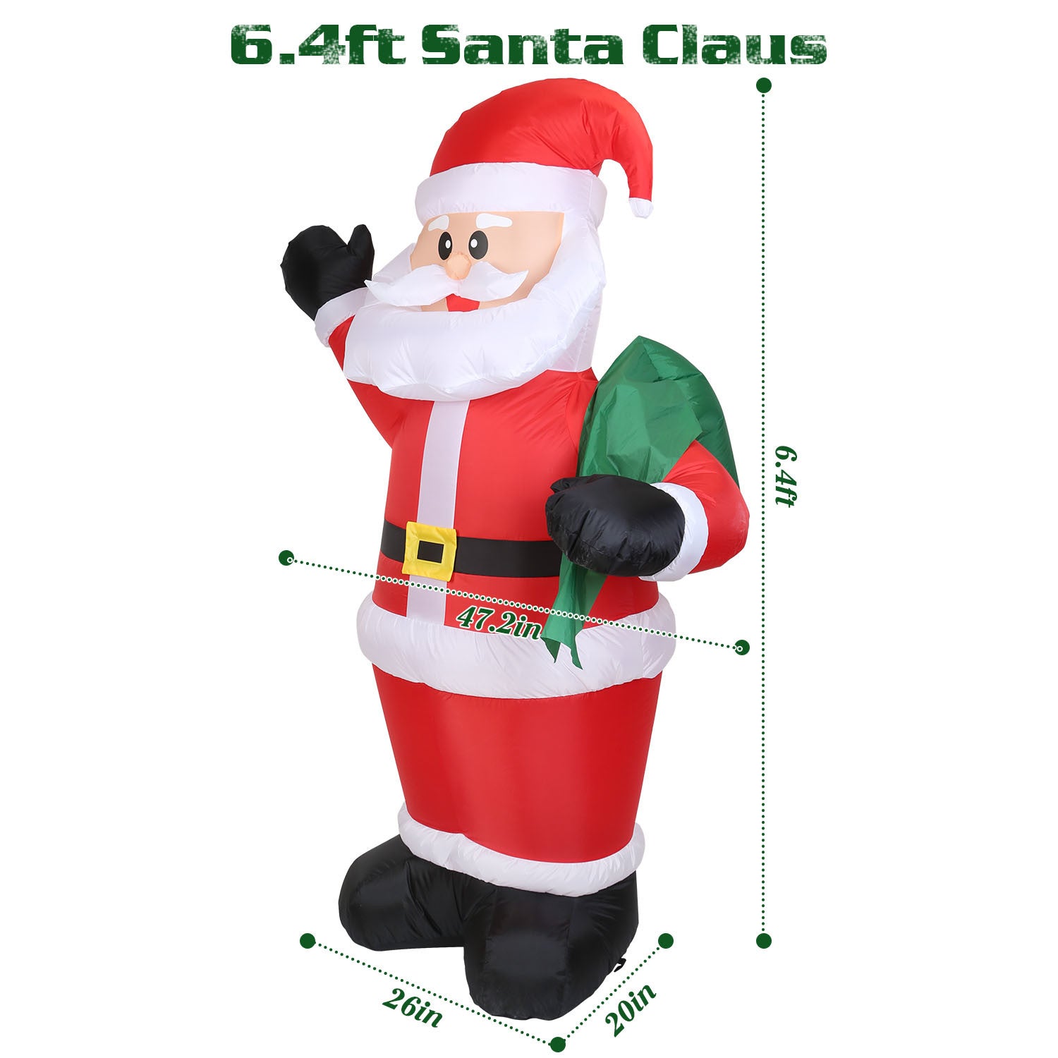 A group of 6.4ft Inflatable Christmas Giant Santa Claus Blow up Santa Claus with built-in blower and LED lights.