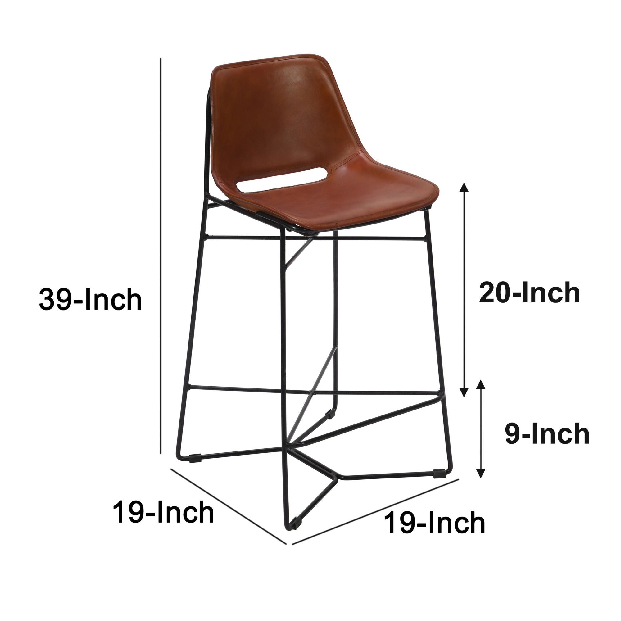 29 Inch Bar Height Chair Curved Seat with Genuine Leather and Metal Frame; Tan Brown and Black; DunaWest
