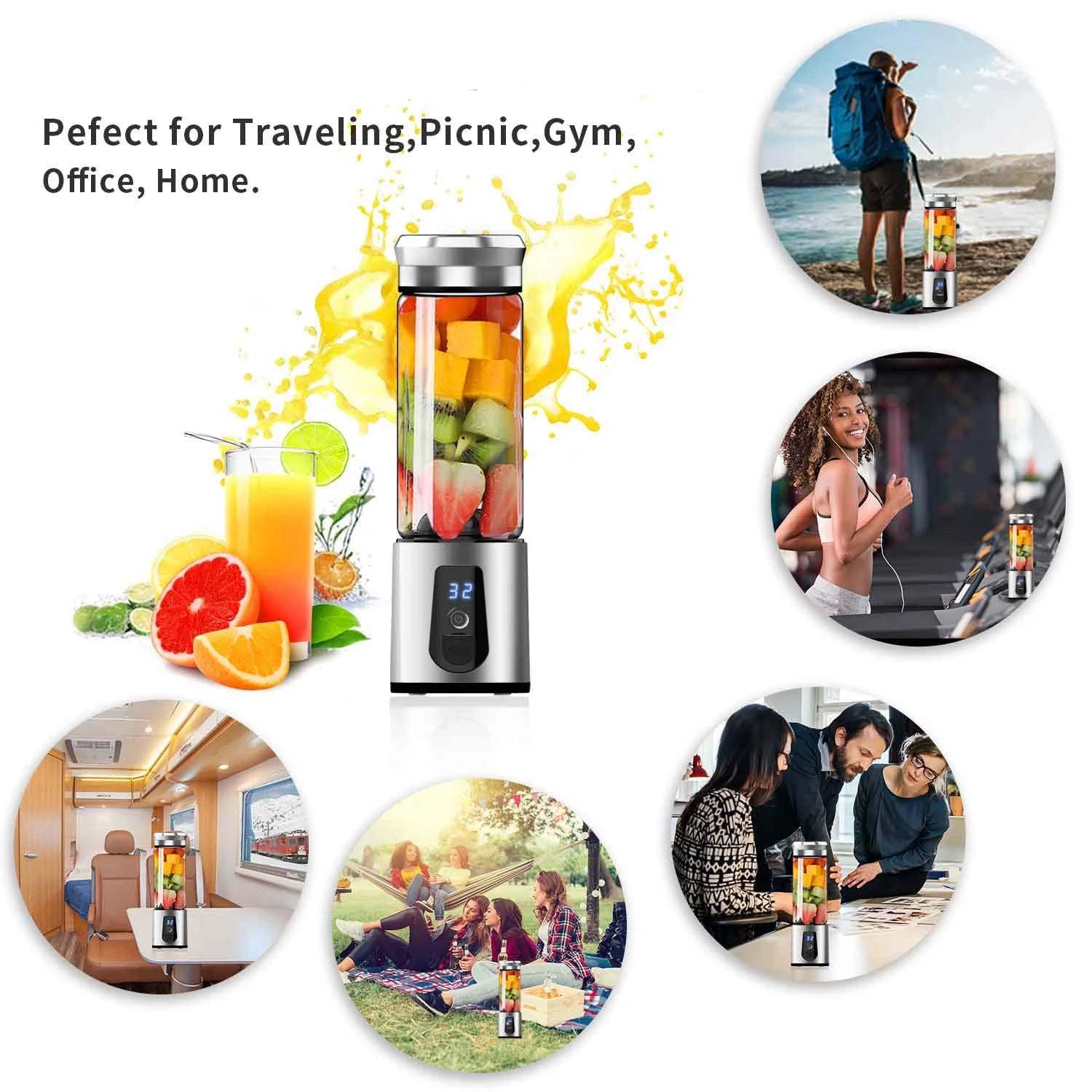Using the JuiceUp N Go Quick Portable Juicer And Smoothie Blender to create a variety of juices by crushing ice cubes.