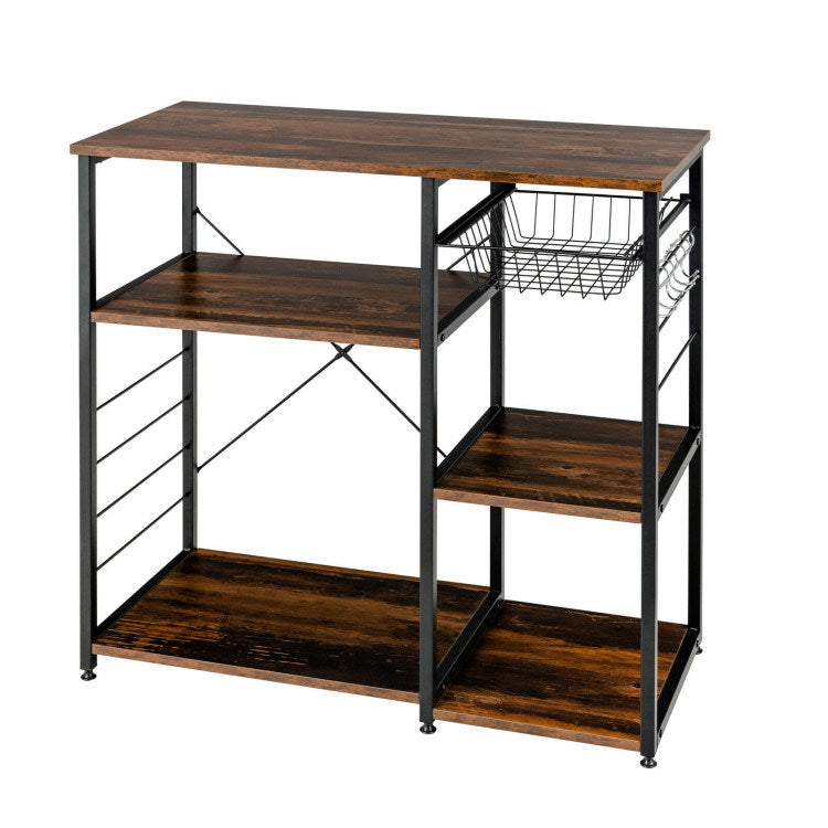 A compact and versatile Home Kitchen Baker's Rack Microwave And Food Industrial Shelf featuring adjustable foot pads for added stability.