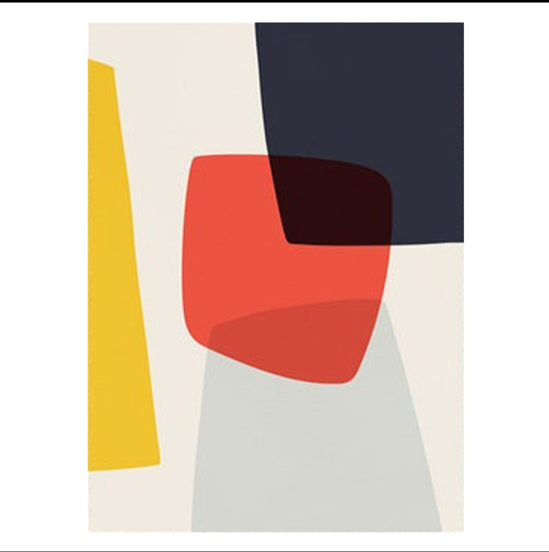 An Abstract Geometric Illustration Wall Art Canvas Oil Painting Nordic Posters and Wall Pictures for Living Room Decor No Frame with red, orange, and yellow on a white background.