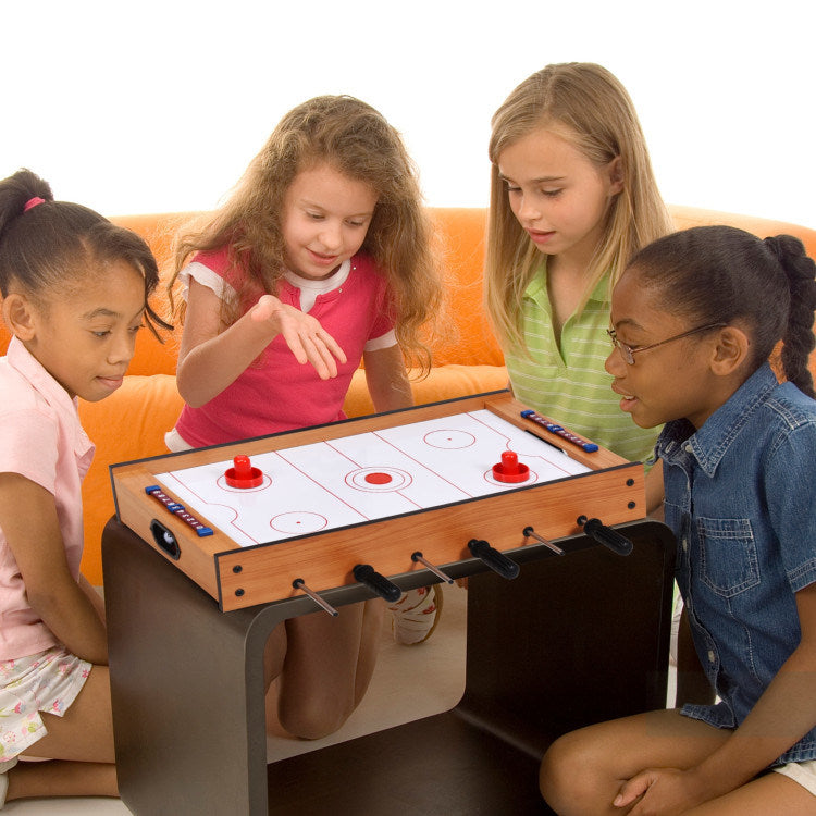 A Family Fun Games Indoor/Outdoor Competition Game Soccer Table with a white background, featuring a MDF frame and steel rods.