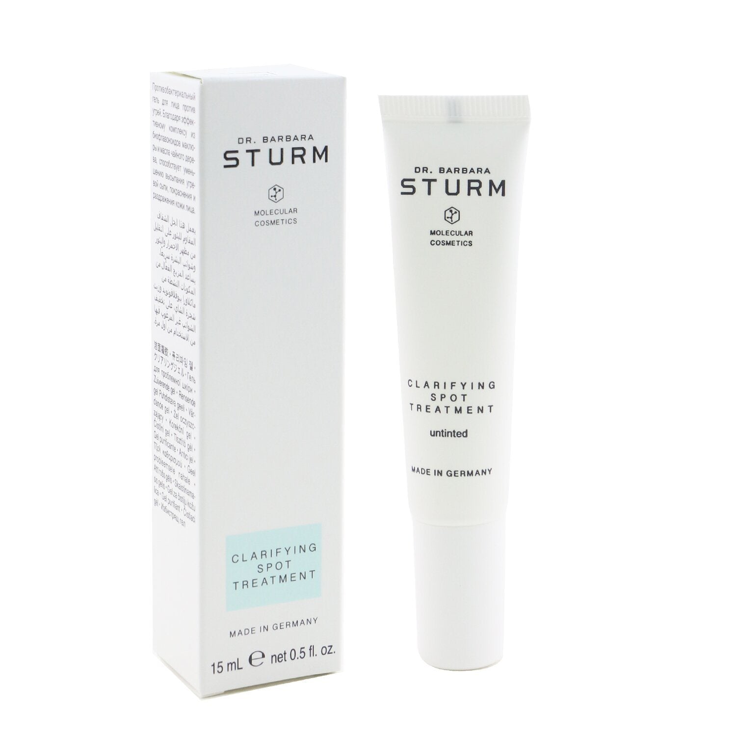 A tube of DR. BARBARA STURM - Clarifying Spot Treatment - Untinted 34292/400247 15ml/0.5oz, designed to reduce the appearance of fine lines and wrinkles, on a white background.