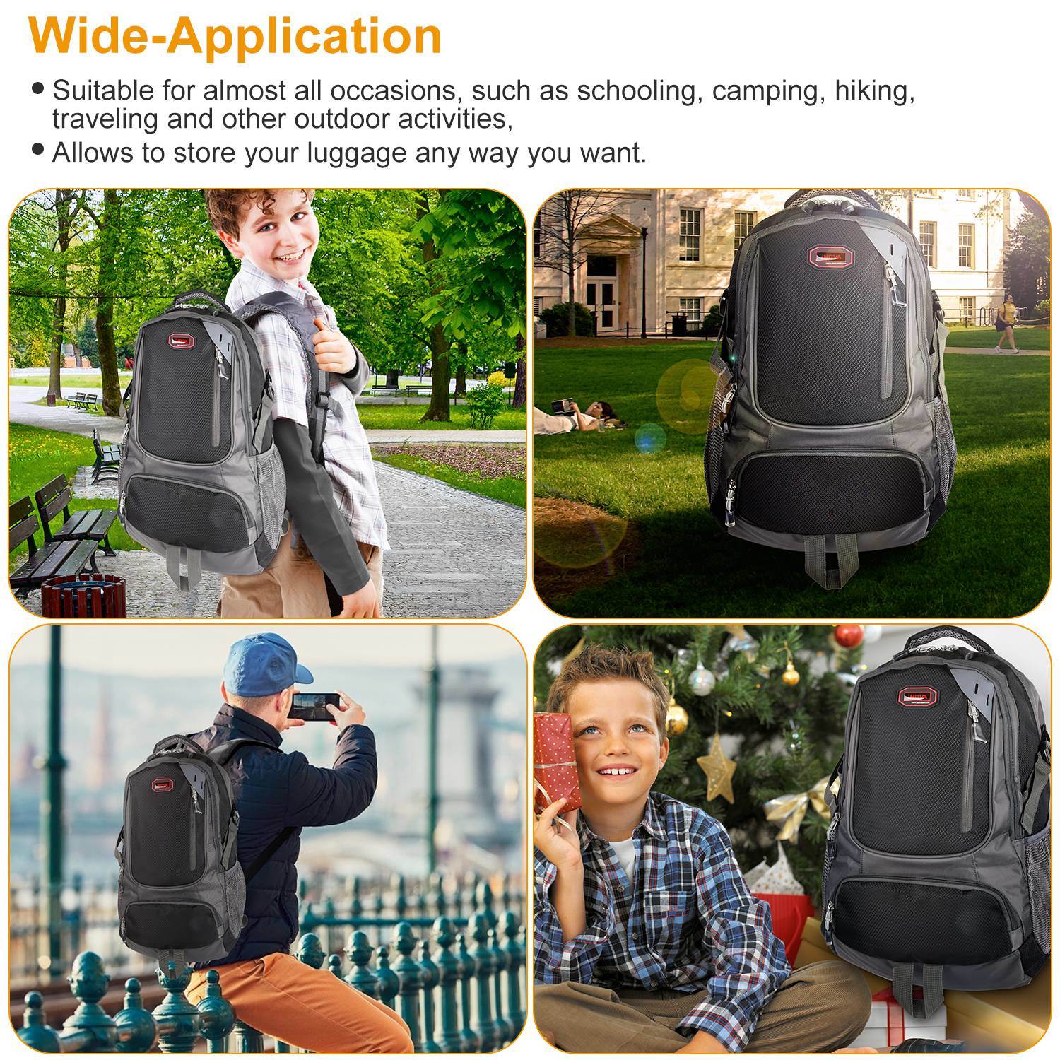 An image of the Unisex School Backpack Casual Travel Shoulder Bag W/ Adjustable Straps Dual-Water Bottle Pouch with adjustable shoulder straps and a portable handle design.