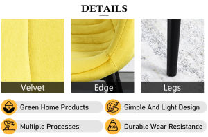 A modern dining room with a white table, four Indoor Velvet Dining Chairs with velvet fabric, and a gray rug, against a blue and white wall with minimalistic artwork.