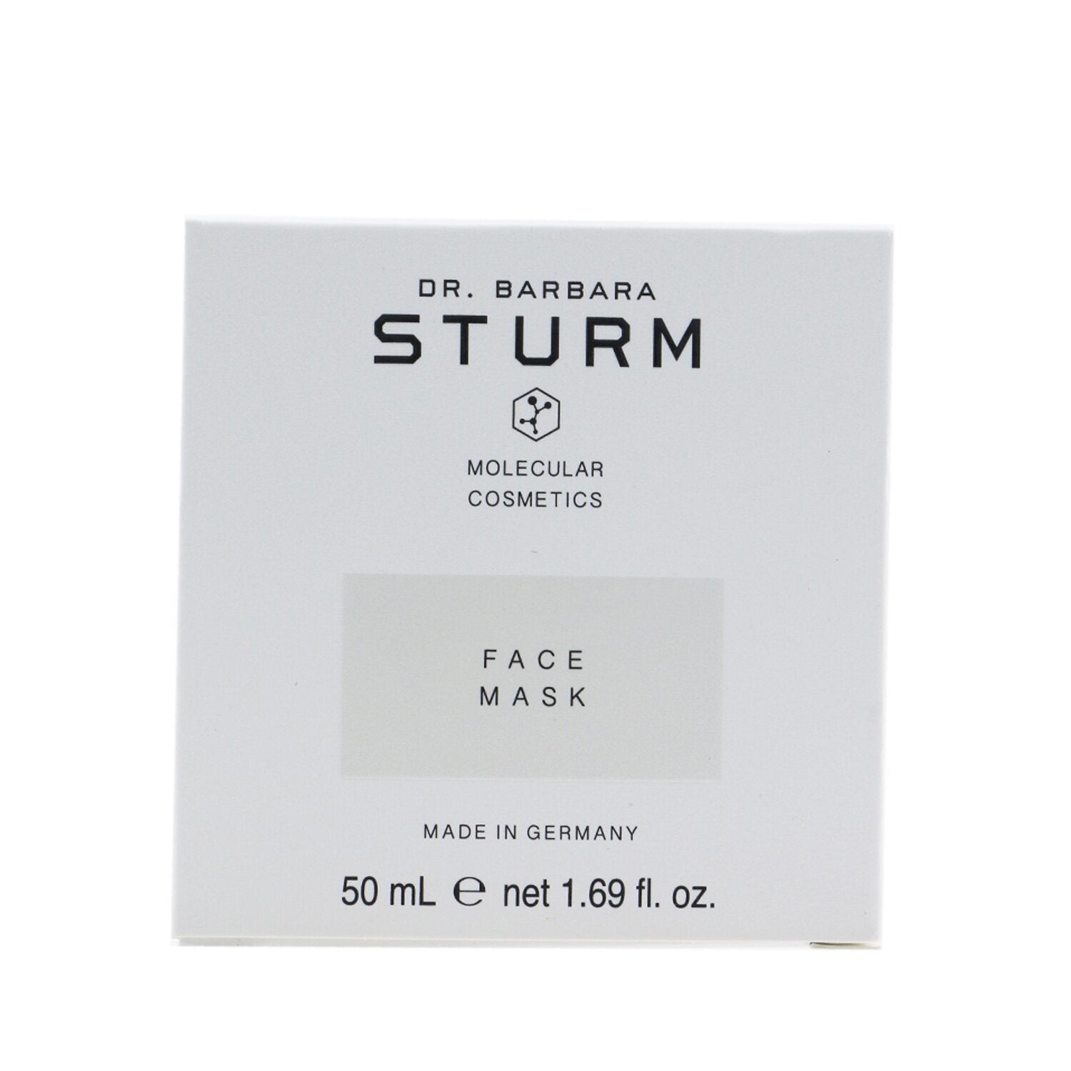 A DR. BARBARA STURM - Face Mask 33773/402160 50ml/1.69oz container with a white label next to a gray and white application brush, set against a white background.