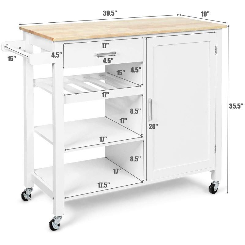 A waterproof Rolling Storage Cabinet Kitchen Cart For Home And Bar Commercial Usage with spacious shelves and bread on it.