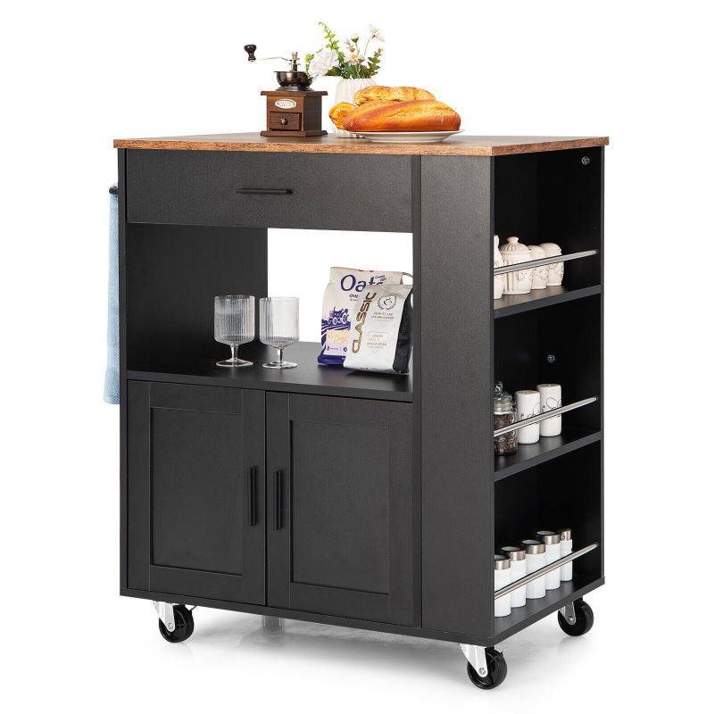 A waterproof Rolling Storage Cabinet Kitchen Cart For Home And Bar Commercial Usage with spacious shelves and bread on it.