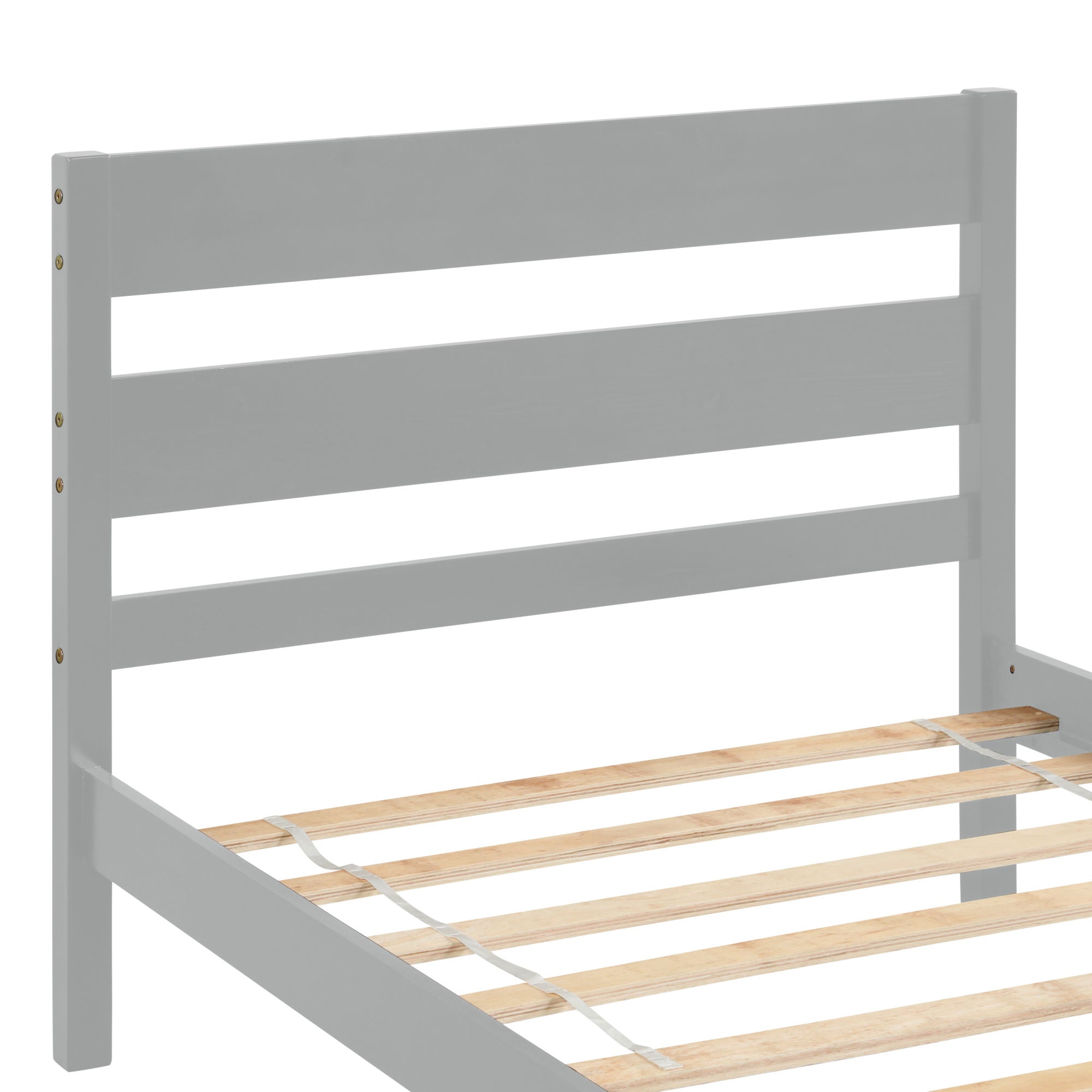 A Twin Bed with Headboard and Footboard, Grey in a child's room.