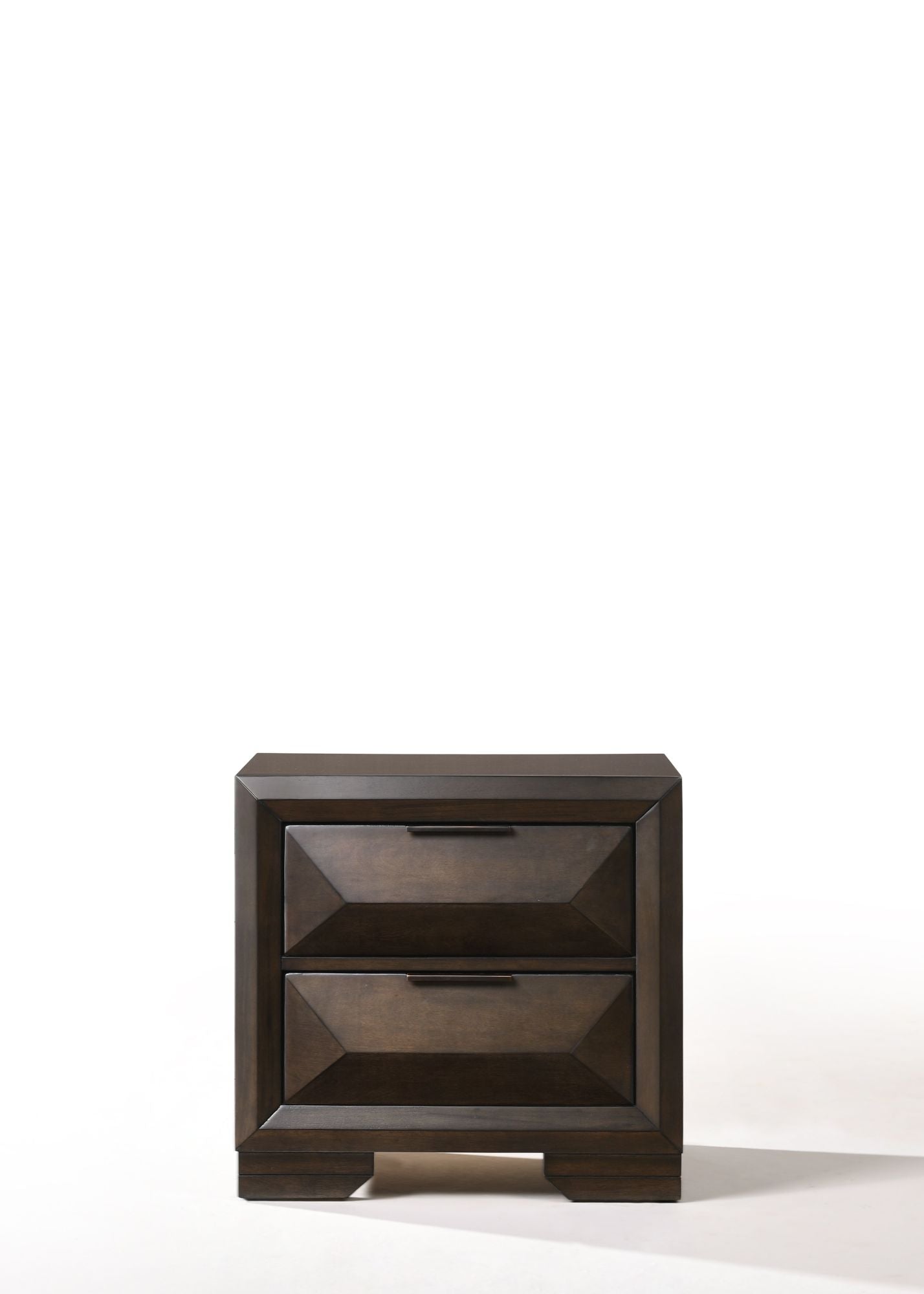 A Merveille Nightstand in Espresso YJ with two drawers and a lamp.