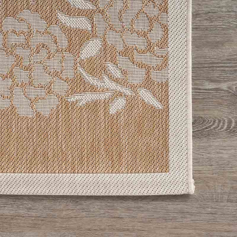 Embroidered palm trees on a Home Decor Indoor/Outdoor Accent Rug Natural Stylish Classic Pattern Design background.