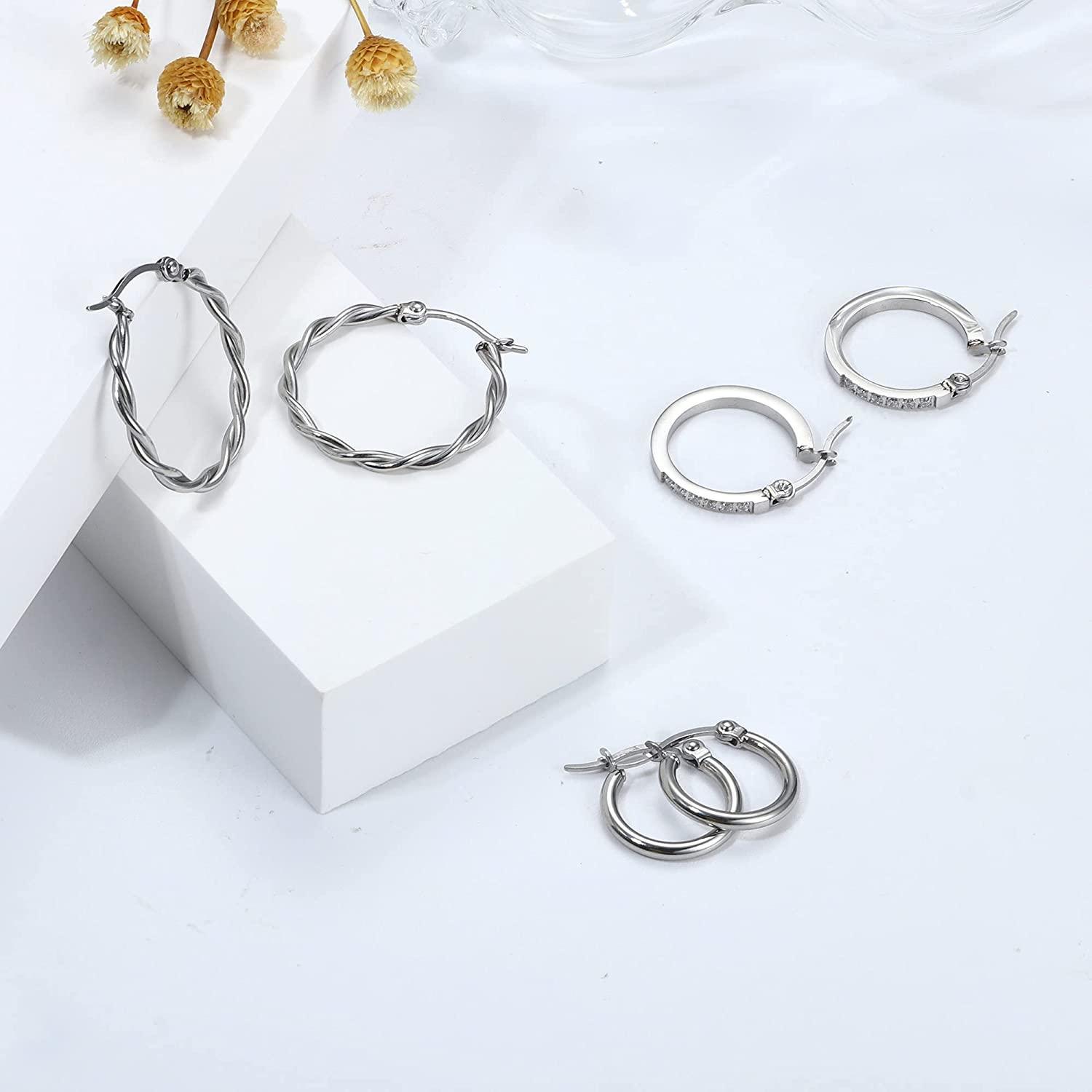 3Pairs Small Hoop Earrings for Women Girls 14K Gold Twisted Huggie Hoop Earrings Hypoallergenic Hoop Earrings Set Lightweight Hinged Cubic Zirconia Hoops Sleeper Earrings for Men