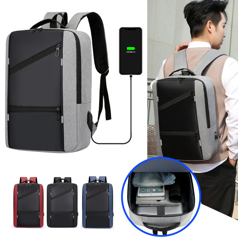 Men's Waterproof Backpack Casual Business Men Computer Backpack 15.6 Inch Laptop Bag Back Light Anti theft Travel Backpack Male in black and grey with a streamlined design, featuring multiple compartments and ergonomic shoulder straps.