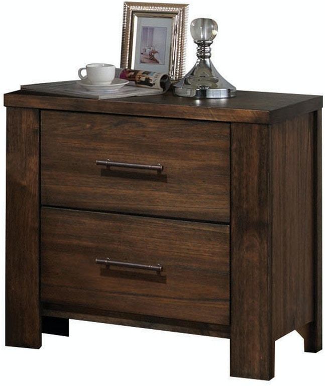 The Merrilee Nightstand in Oak YJ, featuring a beautiful oak finish, offers convenient storage with two drawers and includes a charming lamp.