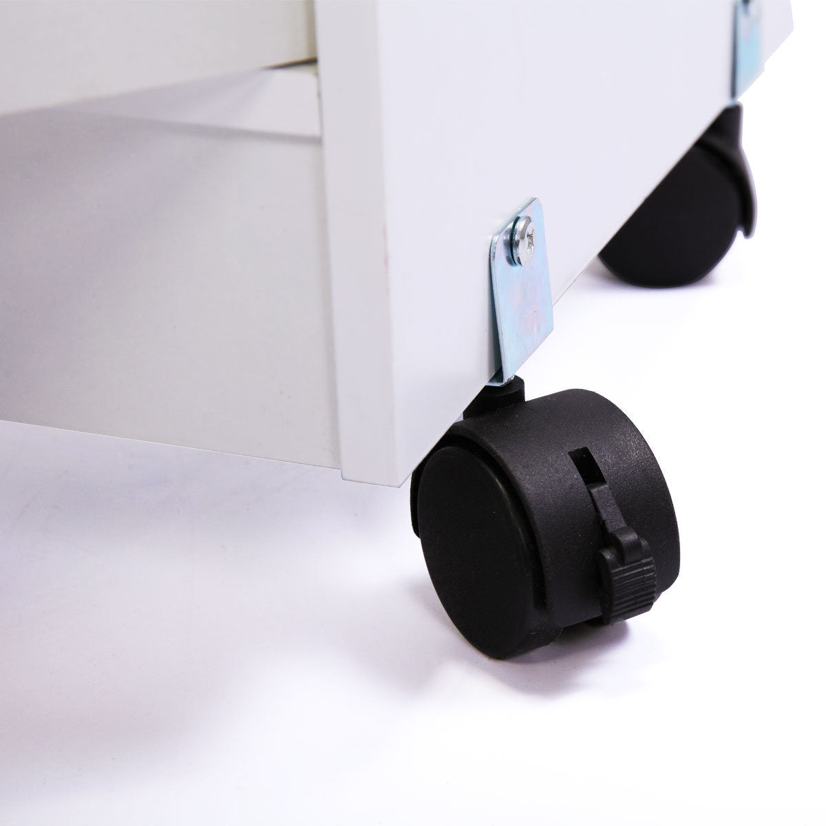 A Wood Kitchen Microwave Cabinet Cart with 4 Universal Wheels and Roomy Inner Space for Home Use, White, compact microwave with storage space, easy to assemble on a cart in a kitchen.