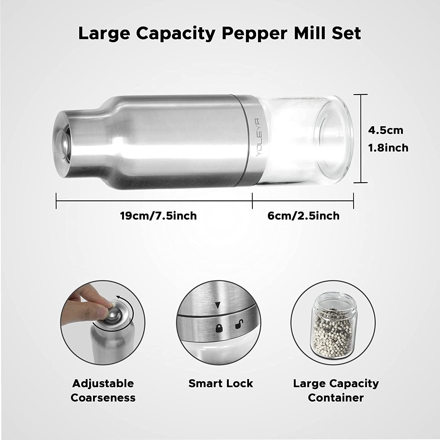 Gravity Electric Salt and Pepper Grinder Set - Automatic Pepper or Salt Mill Shaker, Spice Grinder Battery-Operated with Adjustable Coarseness,One Hand Operated,Utility Brush,Premium Stainless Steel.