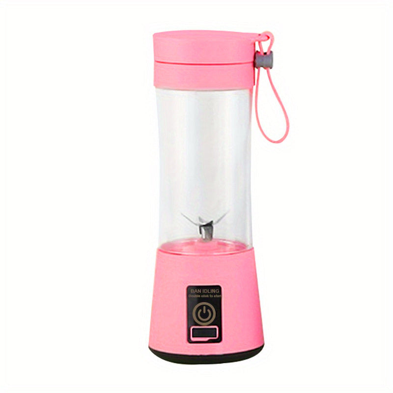 A small size, portable blue 1pc Portable 6 Blades In 3D Juicer Cup, Updated Version Rechargeable Juice Blender Secure Switch Electric Fruit Mixer For Superb Mixing, USB Rechargeable with a cord attached to it.