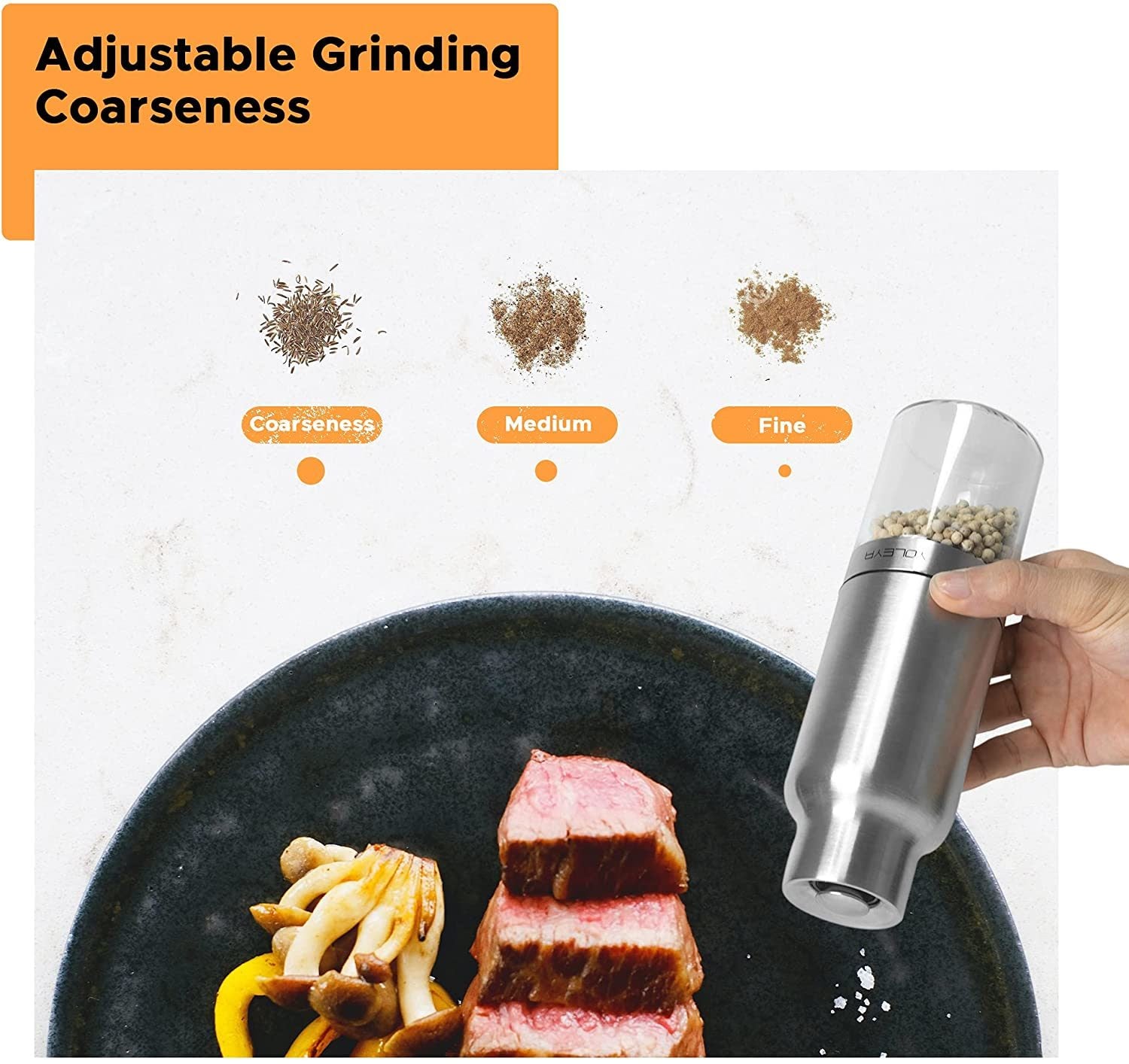 Gravity Electric Salt and Pepper Grinder Set - Automatic Pepper or Salt Mill Shaker, Spice Grinder Battery-Operated with Adjustable Coarseness,One Hand Operated,Utility Brush,Premium Stainless Steel.