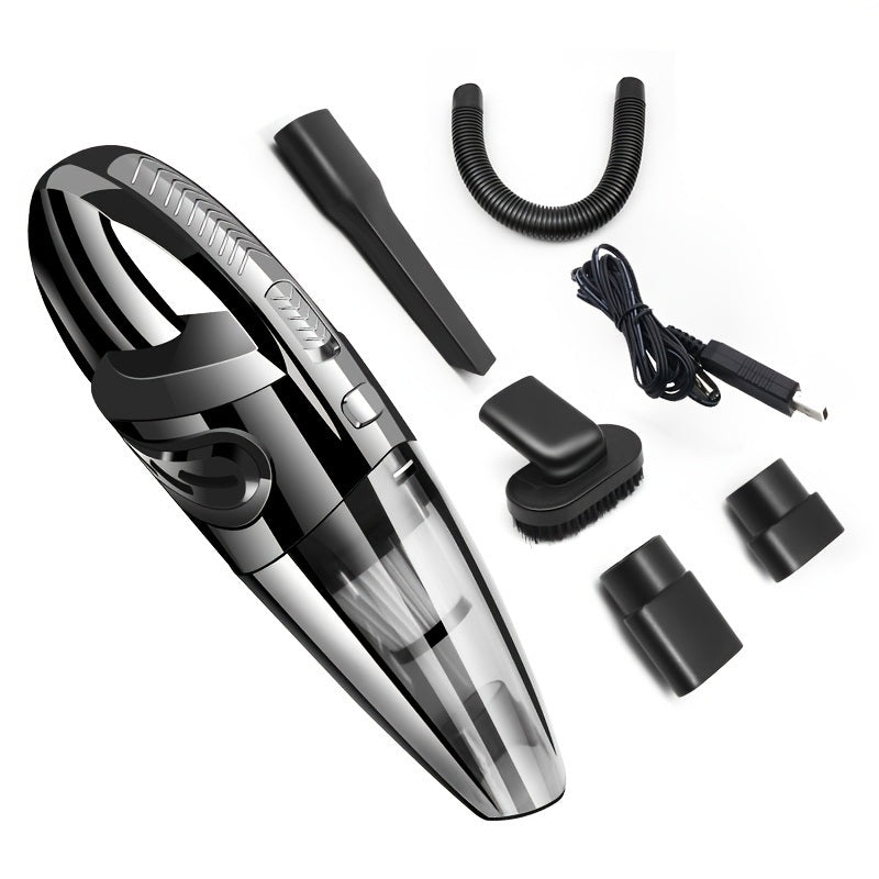 A Car Wireless Vacuum Cleaner 6000PA Powerful Cyclone Suction Home Portable Handheld Vacuum Cleaning Mini Cordless Vacuum Cleaner with multiple detachable accessories and a charging cable, displayed on a white background. To provide an accurate list of important SEO keywords, I need more information about the product described.