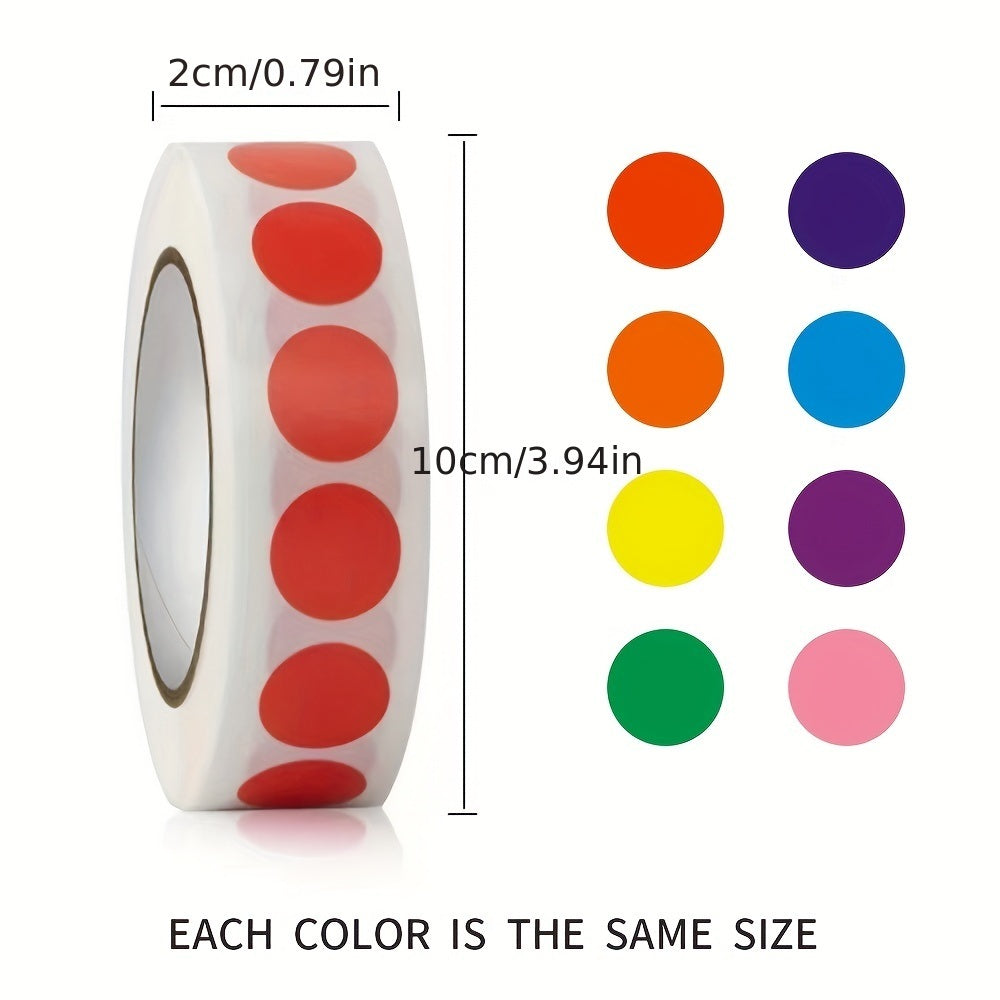 Sentence with product name: 8000pcs 1/2 Inch Round Dot Stickers Color Coding Labels Colorful Coding Label Sticker For File Classification Mark Key Points Coloring Student Classroom Office Organizing in red, orange, yellow, green, blue, and purple are arranged in staggered rows for organizational purposes.