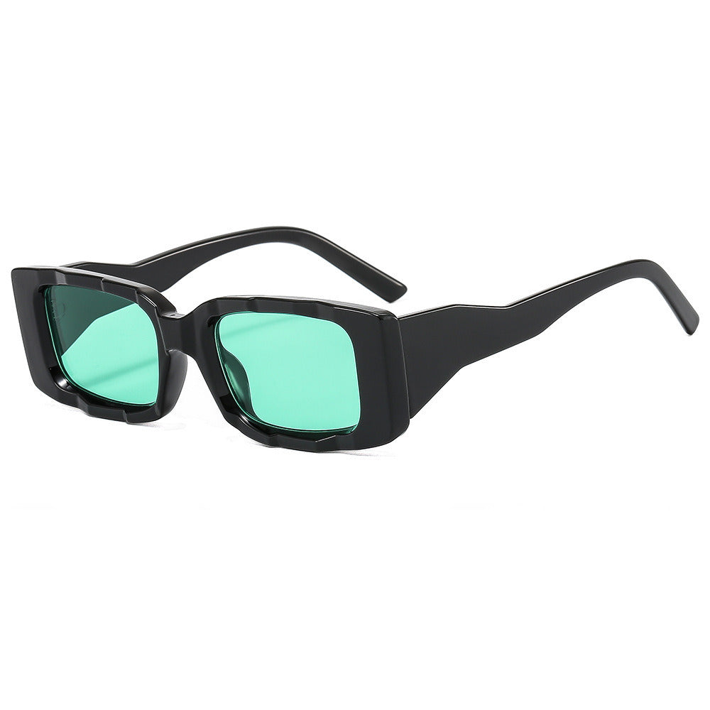 A pair of Fashion Square Sunglasses Women Small Rectangle Glasses Retro Sunglass Men Luxury Designer Eyewear UV400 Sun Glass Black Shade, viewed from a slight angle on a white background.