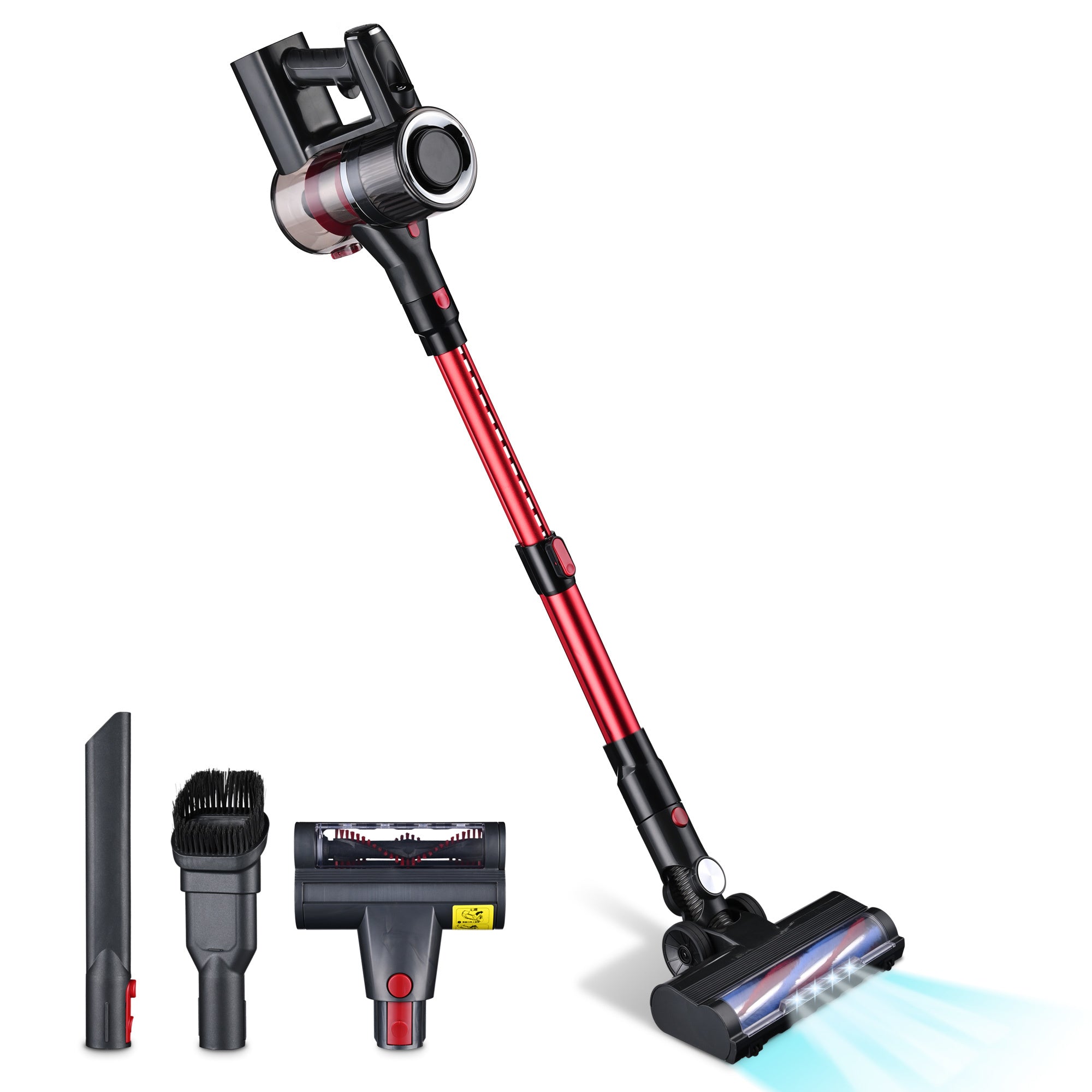 A whall 25kPa Suction 4 in 1 Foldable Cordless Stick Vacuum Cleaner with different attachments.