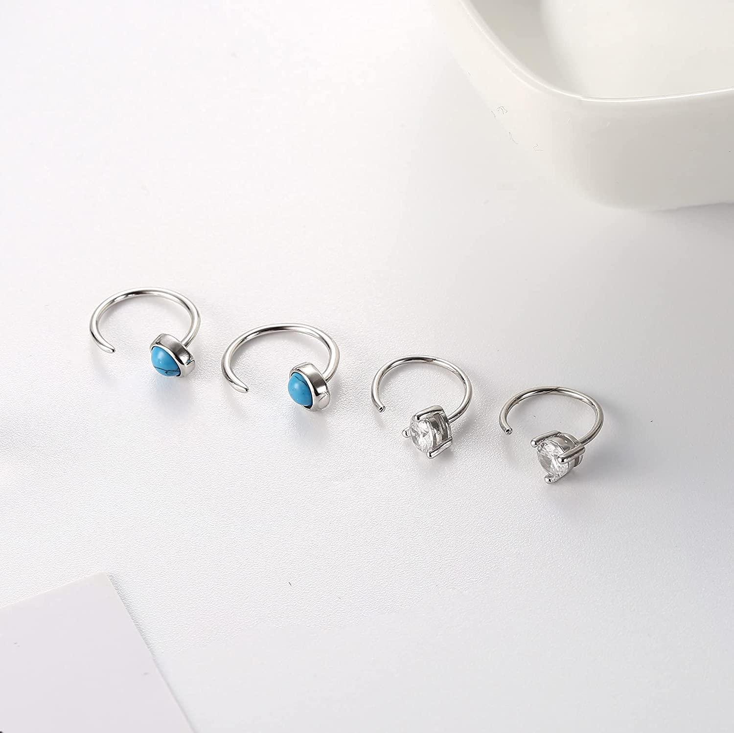 2 Pairs 925 Sterling Silver Half Hoops Earrings Opal Ball Star Dot Small Hoop Earrings Huggie Cartilage Earrings Hug Tiny Hoop Earrings for Women Men