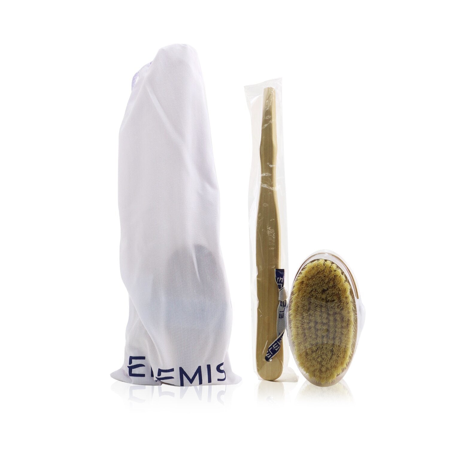 A Body Detox Skin Brush with a plastic bag next to it, ideal for improving skin texture and reducing cellulite.