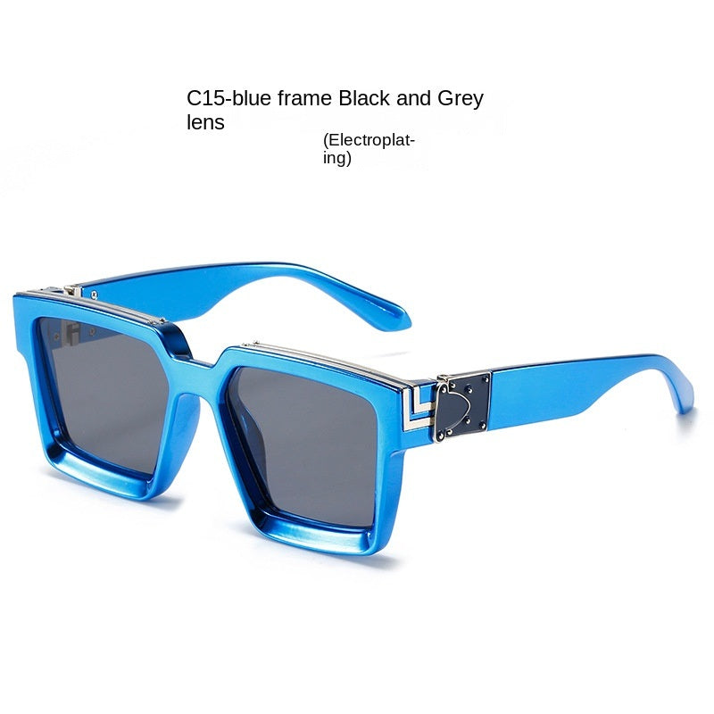 A pair of blue 86229 Europe and America Trampody sunglasses glasses big square sunglasses for men and women sunglasses Amazon millionaire pc.