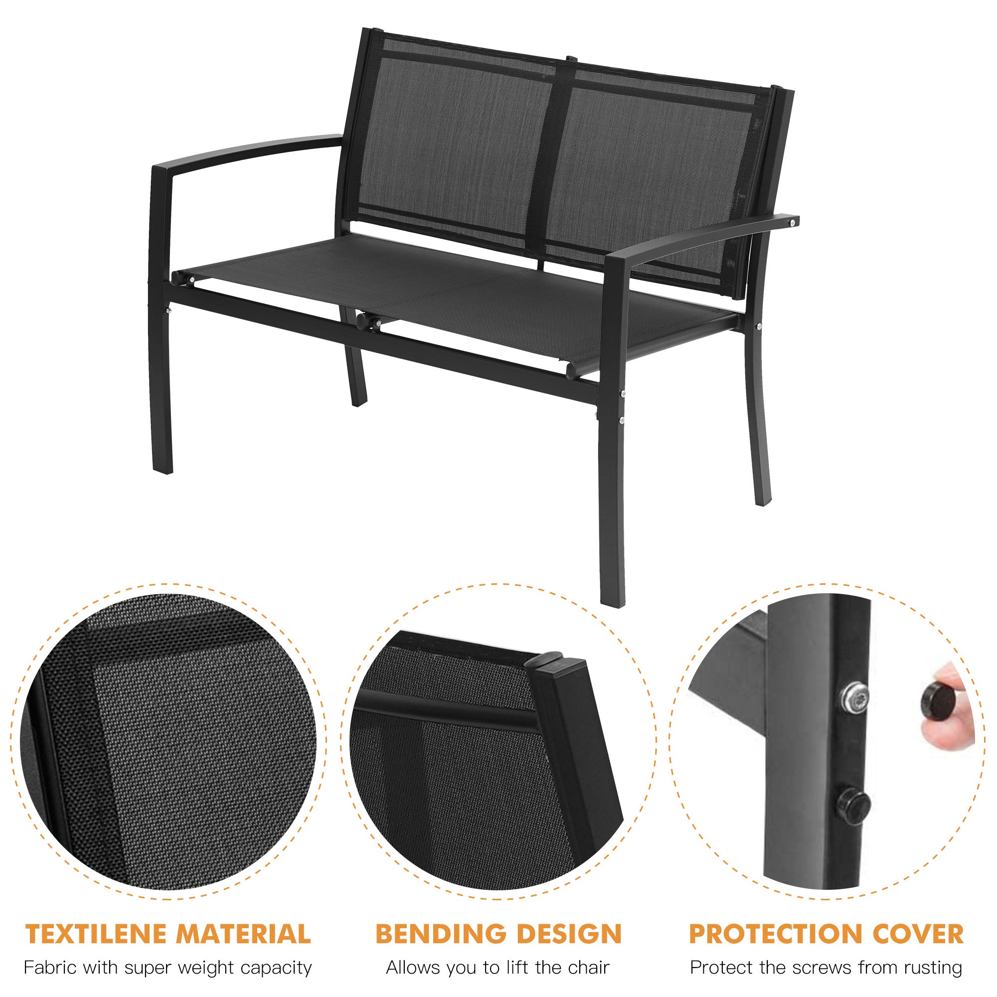A 4 Pieces Patio Furniture Set Outdoor Garden Patio Conversation Sets Poolside Lawn Chairs with Glass Coffee Table Porch Furniture (Black) with a view of the ocean.