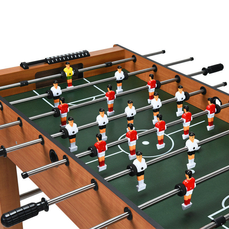 A Family Fun Games Indoor/Outdoor Competition Game Soccer Table with steel rods, against a white background.