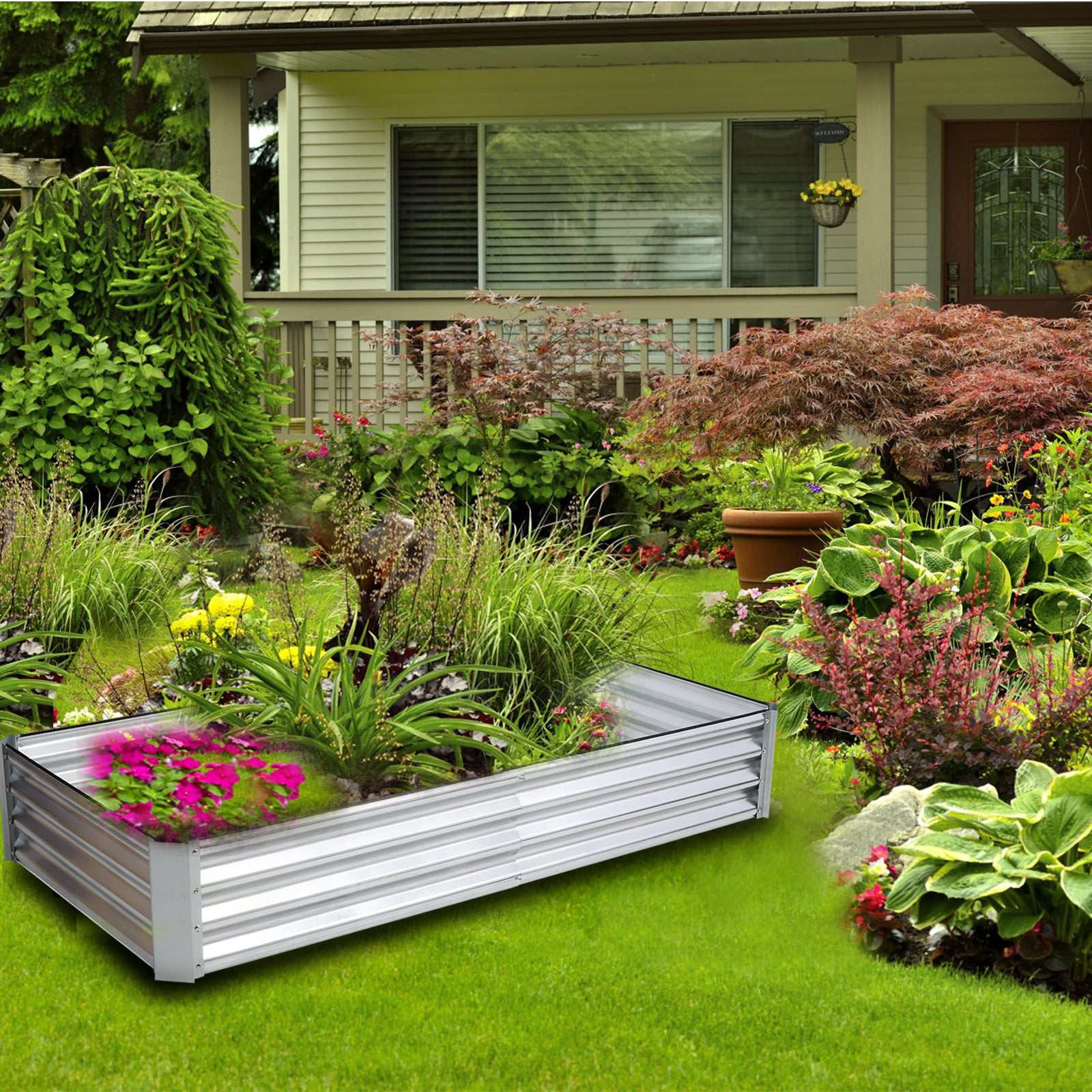 A Galvanized Raised Garden Bed Kit on a white background.