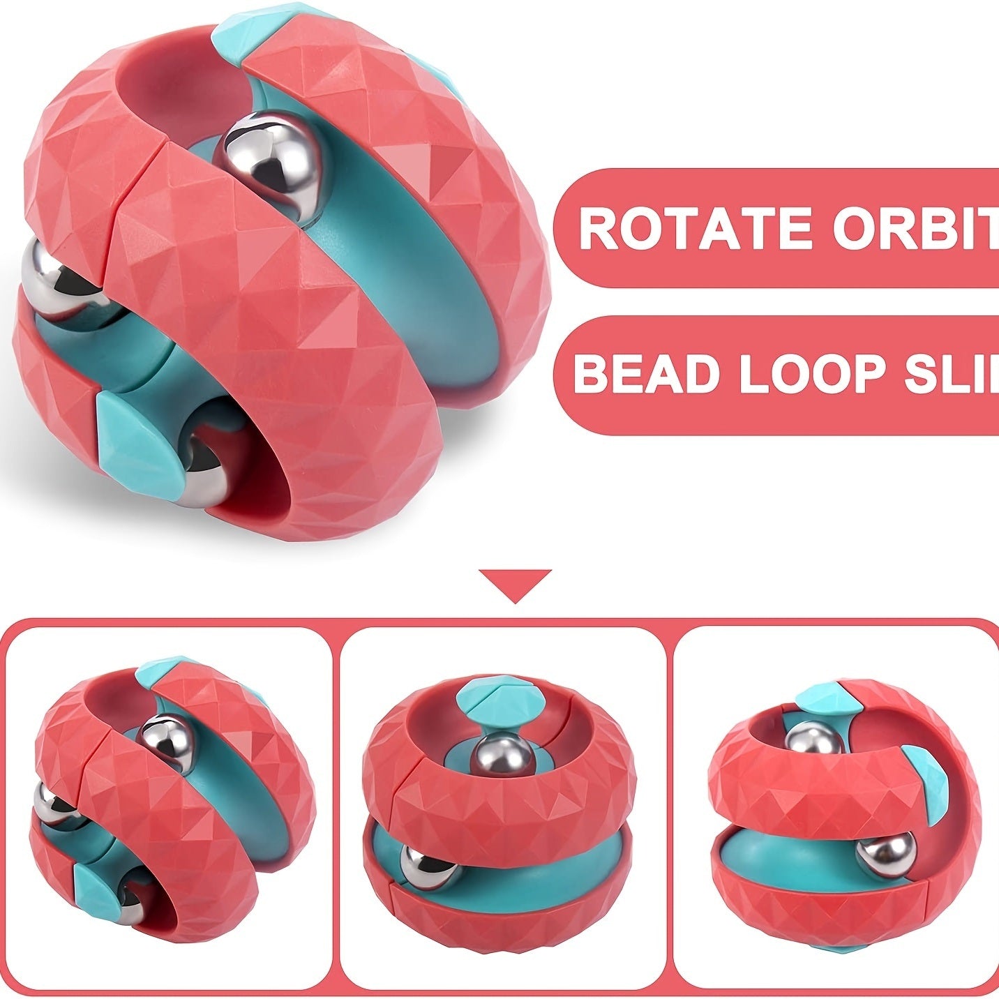 Diagram demonstrating the "Orbit Ball Toy" method which does not offer any specific information about the product, with four steps showing movable parts in circular tracks. More detailed information about the product is needed to accurately determine relevant SEO keywords.