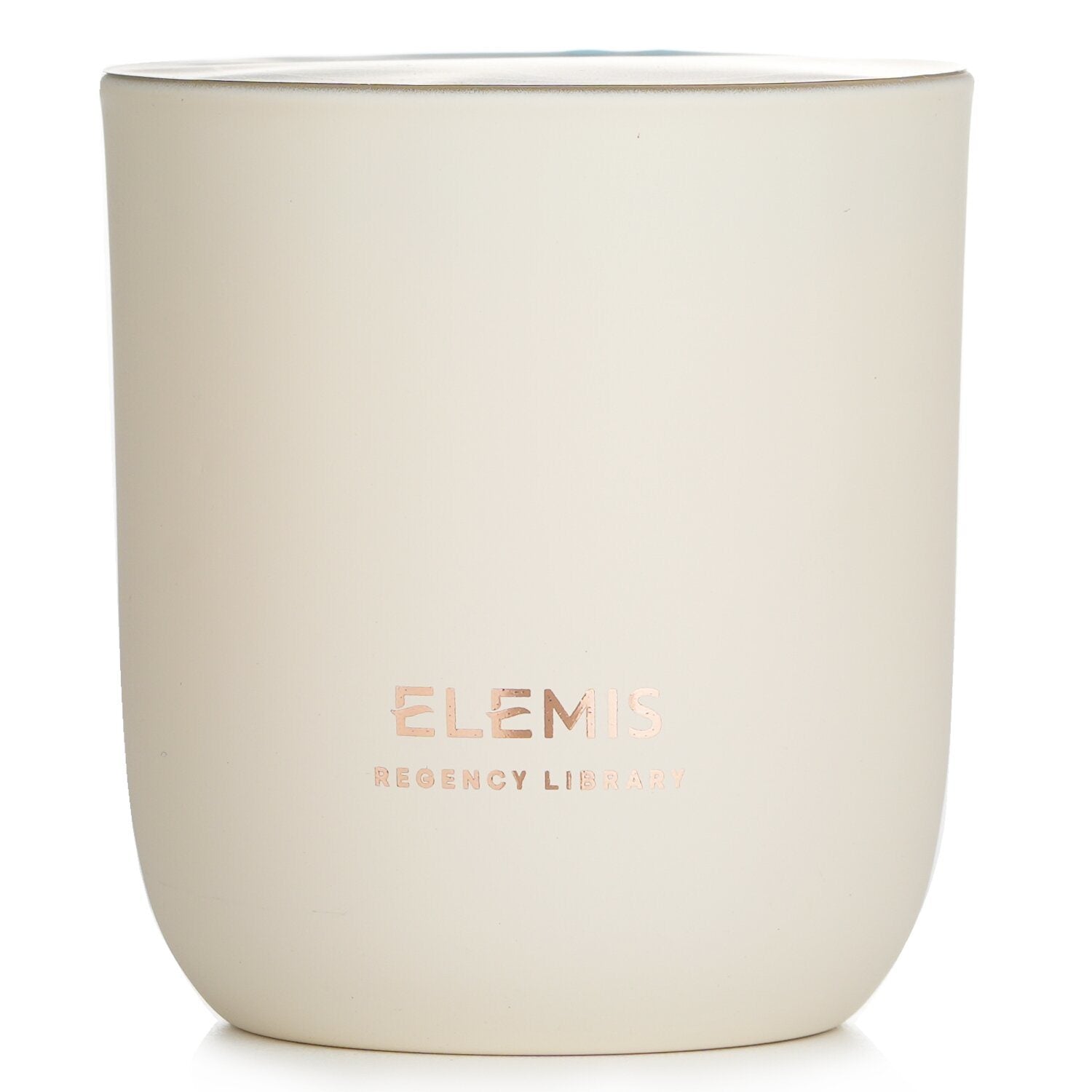 A white ELEMIS - Scented Candle - Regency Library 888924 220g/7.05oz with the words elemis on it, featuring a pleasant fragrance.