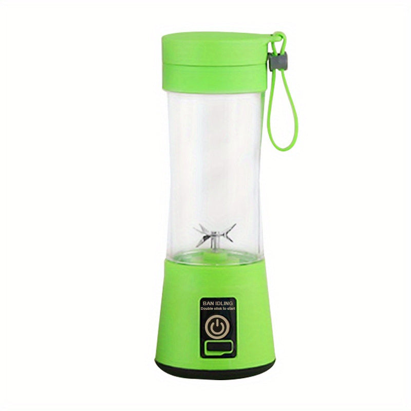A small size, portable blue 1pc Portable 6 Blades In 3D Juicer Cup, Updated Version Rechargeable Juice Blender Secure Switch Electric Fruit Mixer For Superb Mixing, USB Rechargeable with a cord attached to it.