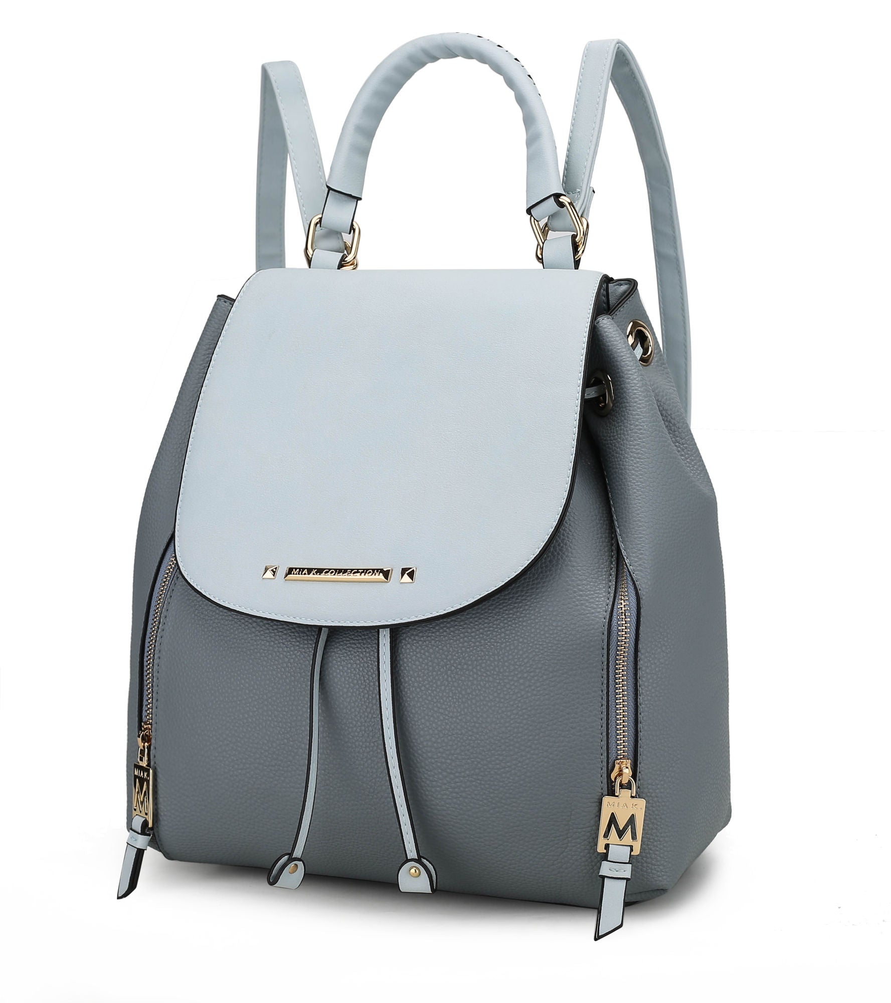 A brown and beige MKF Collection Kimberly Backpack Vegan Leather Women by Mia k with zippers.