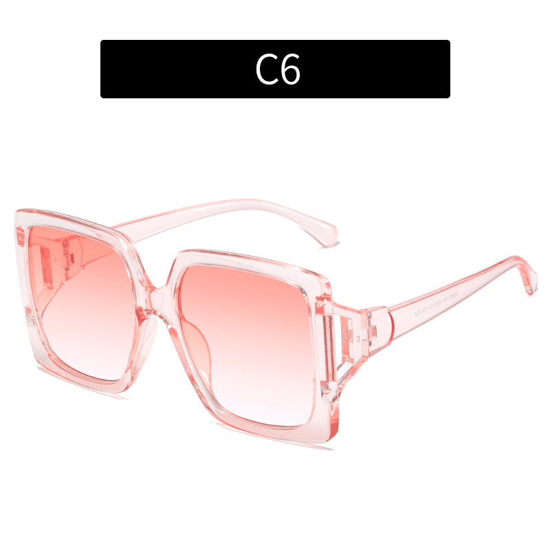 A pair of Fashion Square Sunglasses Women Hollow Out Sunglass Vintage Sun Glass Men Luxury Brand Oversized Eyewear with UV blocking, gradient tinted lenses, isolated on a white background, labeled "c2" above.