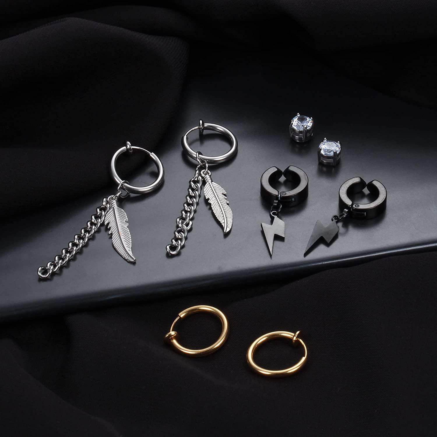 12 Pairs Magnetic Stud Earrings for Men Stainless Magnetic Earrings Non-Piercing Cross Dangle Hoop Earrings CZ Clip on Earring CZ Fake Earrings Magnet Earrings Set