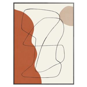 Morandi Poster featuring fluid white lines forming looping shapes on a background divided into cream and terracotta colors with a pastel brown circle.