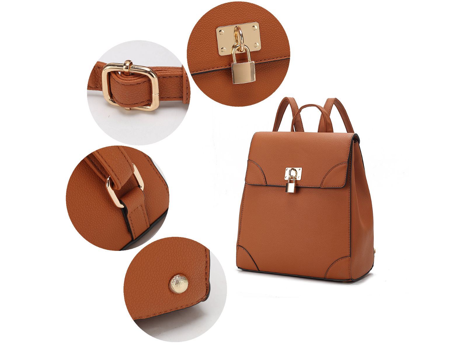 A MKF Collection Sansa Vegan Leather Women's Backpack by Mia k with a gold buckle.