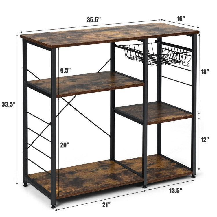 A compact and versatile Home Kitchen Baker's Rack Microwave And Food Industrial Shelf featuring adjustable foot pads for added stability.