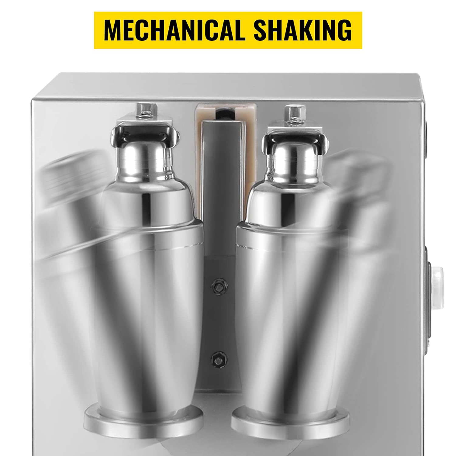 Commercial bubble tea shaking machine with two stainless steel shakers.
Product Name: 110V Electric Milk Tea Shaker Machine,120W Stainless Steel Double-Cup Shaker Machine, Silver