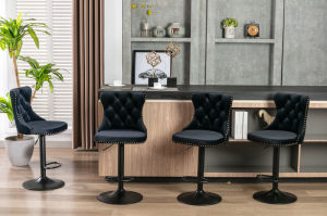 Two Swivel Velvet Barstools with Adjustable Seat Height from 25-33 Inch, Modern Upholstered Bar Stools with Backs Comfortable Tufted for Home Pub and Kitchen Island in black color.