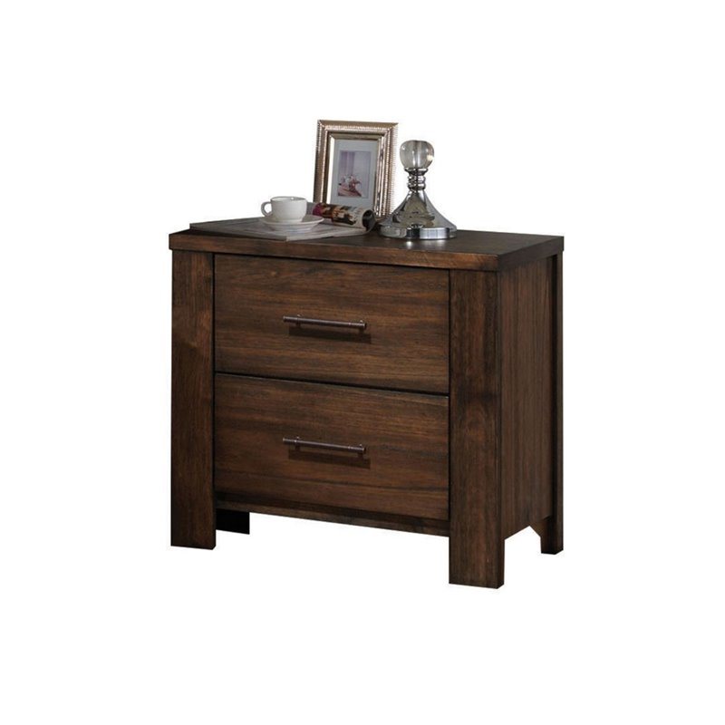 The Merrilee Nightstand in Oak YJ, featuring a beautiful oak finish, offers convenient storage with two drawers and includes a charming lamp.