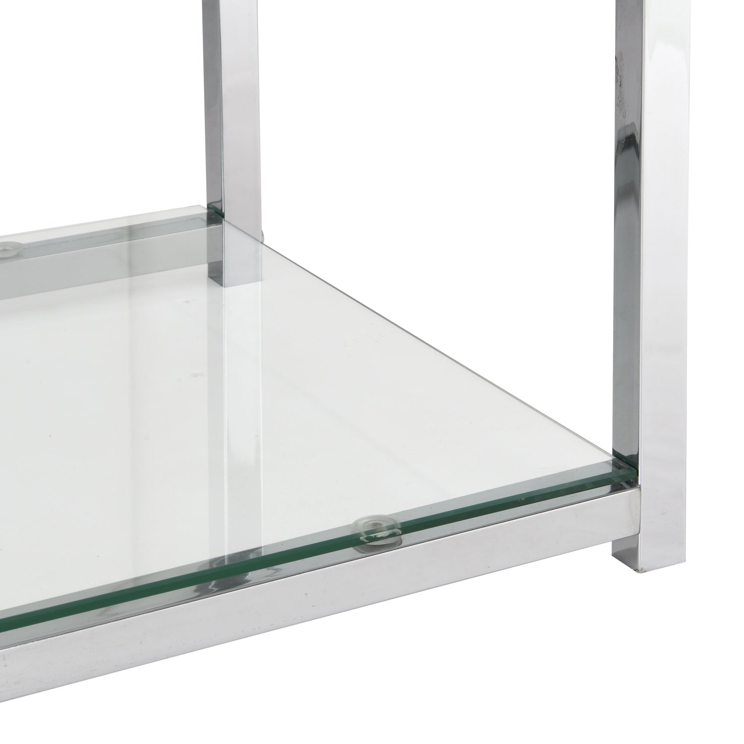 A sleek and contemporary Bar Serving Cart with Glass Holder and Wine Rack, 3-Tier Kitchen Trolley in a living room, featuring tempered glass for added durability and a stylish chrome-finished metal frame for easy access and storage.