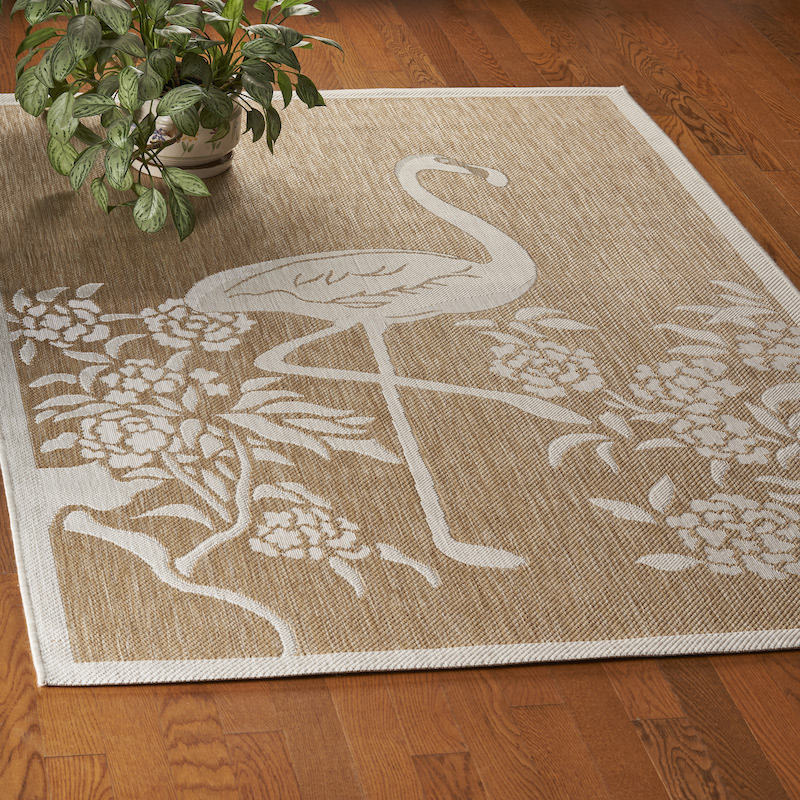 Embroidered palm trees on a Home Decor Indoor/Outdoor Accent Rug Natural Stylish Classic Pattern Design background.